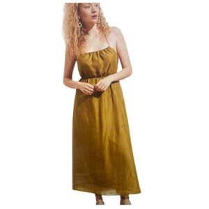 Banana Republic Olive Ramie Gathered Maxi Dress